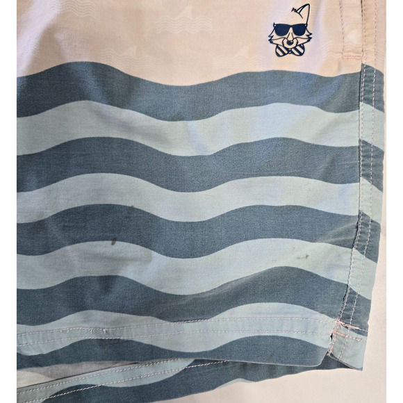 Party Pants Mens Swim Trunks Board Shorts XL Ivory Blue Wave Striped Beach Surf - Picture 9 of 13